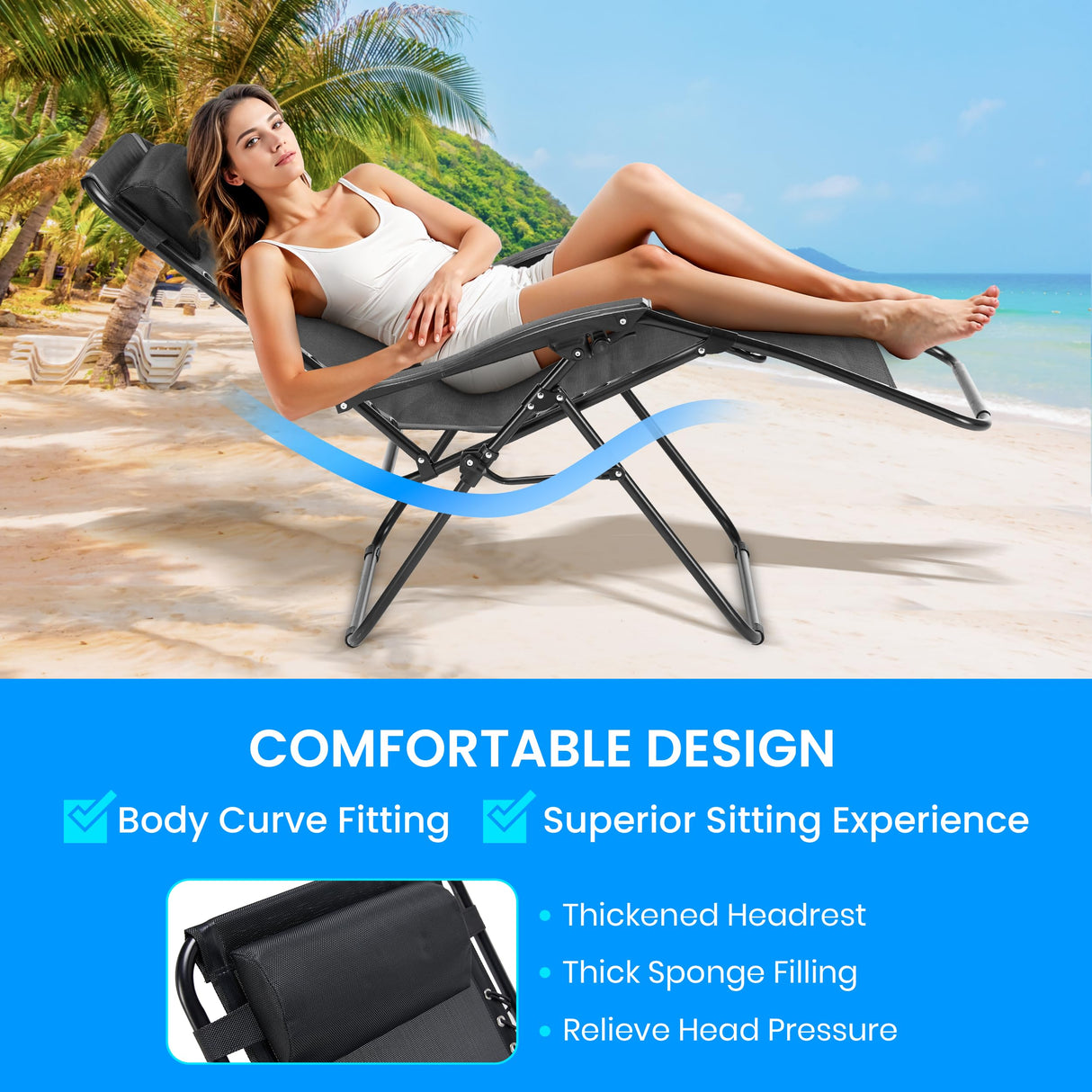 Simple Deluxe 2 Set Zero Gravity Chairs Patio Portable Reclining Folding Lounge Chair Beach Camping Chairs with Pillow and Cup Holder Trays for Garden, Lawn, Black Simple Deluxe
