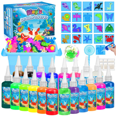Magic Gel Water Toy Elf: 20 Aqua Squishy Maker DIY Gels with 20 Fairy Animal Mold Kits - 3D Handmade Magical Jelly Pet Craft Set for Kids