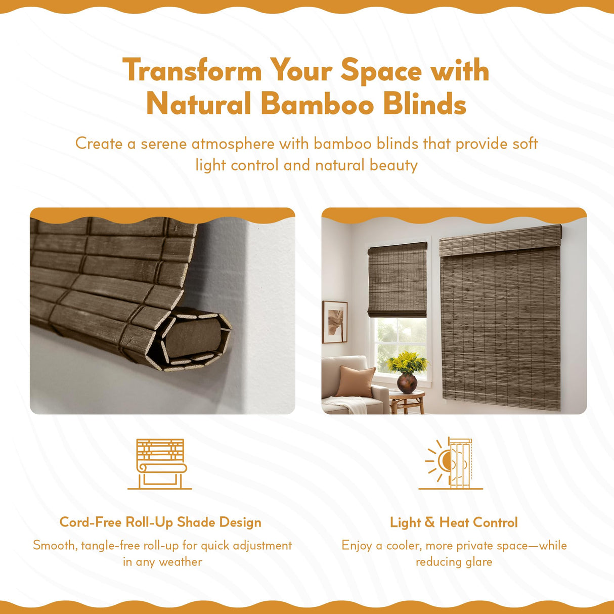 Radiance Cordless Bamboo Roman Shades for Windows - Flatstick Bamboo Blinds for Semi-Private Light Control - Easy to Lift & Fold Up Window Shades - Driftwood - 22.5 in. W x 64 in. L - (2216600E) Radiance