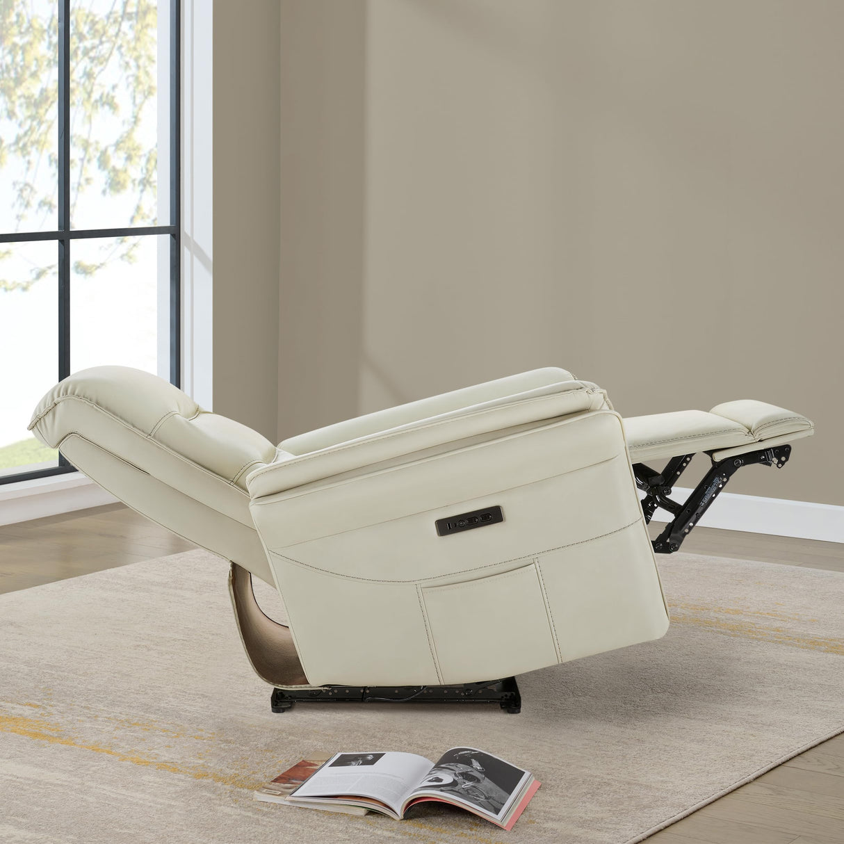 KISLOT Power Recliner Chair with Adjustable Headrest and Footrest, Leather Reclining Chair with USB/Type-C Charging, Modern Electric Recliner for Adults Living Room Bedroom KISLOT