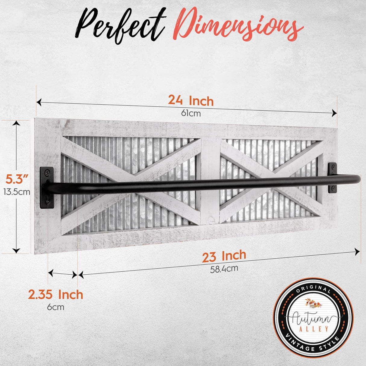 Autumn Alley Farmhouse Rustic Towel Rack Holder - Wood Towel Rack - Farmhouse Towel Holder for Rustic Bathroom and Farmhouse Kitchen Style Décor - 24" Wall Mounted, Rustic White Autumn Alley