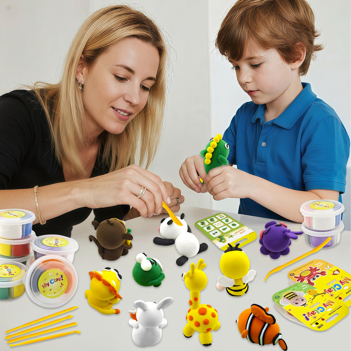 Oun Nana Air Dry Clay for Kids,12 Box Animal Modeling Clay Art Craft Kit,Ultra Soft & Mess-Free, with Sculpting Tools, Tutorials, Ideal Gift for Boys Girls Birthday Christmas Party Favor Oun Nana