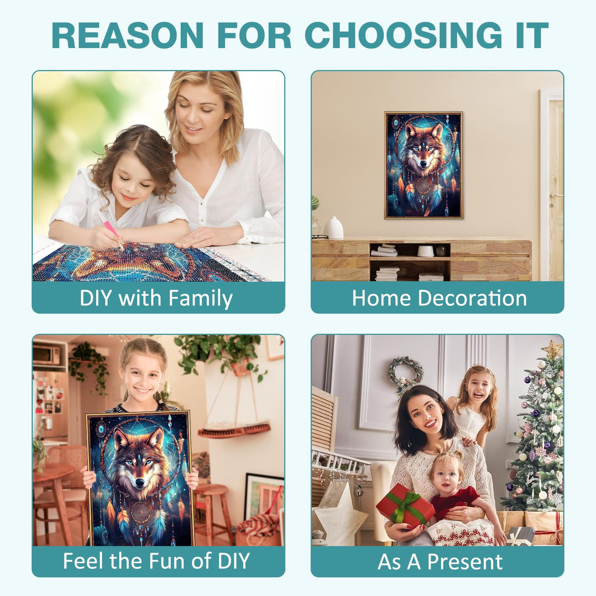 MEIYUDA Diamond Painting Kits for Adults, 3D Wolf Diamond Art Kits for Beginners, DIY Dream Catcher Diamond Art Painting Kit Gem Art Crystal for Home Wall Decor and Holiday Presents 12x16Inch MEIYUDA