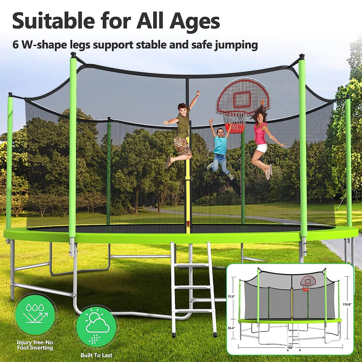 Lyromix Upgraded 16FT Trampoline for Kids and Adults, Large Outdoor Trampoline with Basketball Hoop and Enclosure Net, Capacity for 5-8 Kids and Adults Lyromix