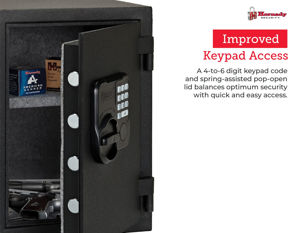 Hornady Fireproof Safe for Guns and Valuables with Keypad Entry - Secure Your Firearms, Cash, Documents, Jewelry and More - 4-6 Digital Keypad Entry, Interior Light and Backup Key - Item 95407 Hornady