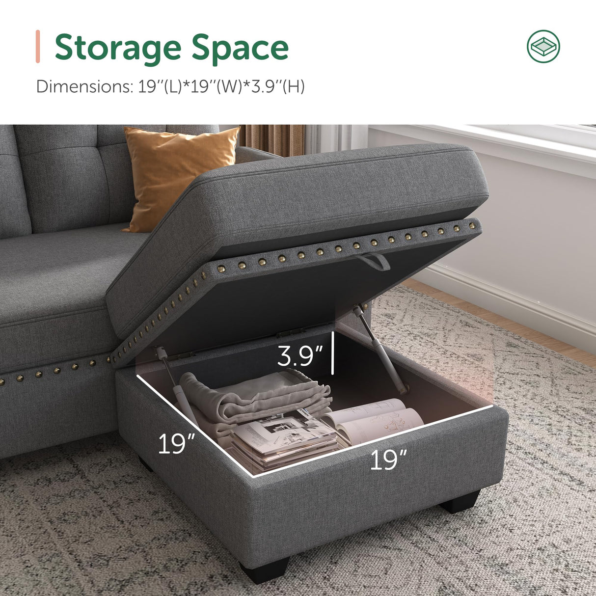 HONBAY Reversible Sectional Sofa L-Shape Sofa Convertible Couch 4-Seater Sofas Sectional for Apartment Dark Grey HONBAY