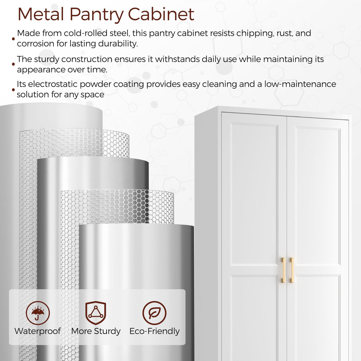 Kubohogar 71" Tall Metal Pantry Cabinet, White Kitchen Pantry Storage Cabinet with 4 Adjustable Shelves and Gold Handles, Cupboard for Kitchen, Dining Room, Living Room, Bathroom Kubohogar