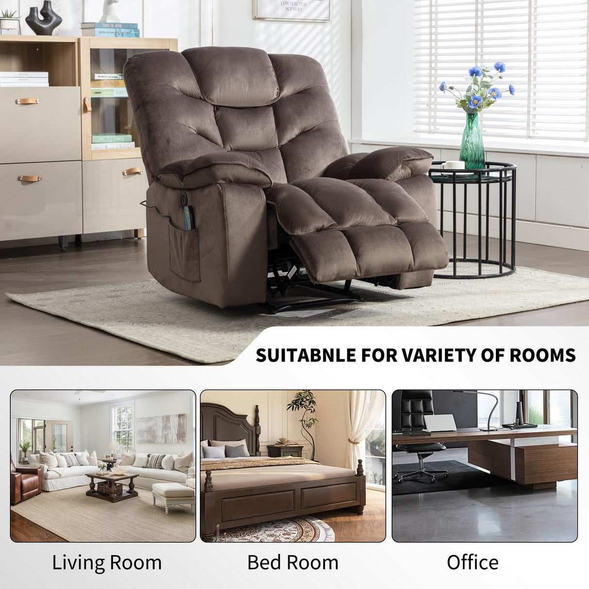 HAOMARKETS Oversized Power Recliner Chair with Massage and Heat Set of 2, 41" Wide Electric Reclining Chairs with USB Port, Breathable Fabric Overstuffed Reclining Sofa for Living Room Bedroom HAOMARKETS