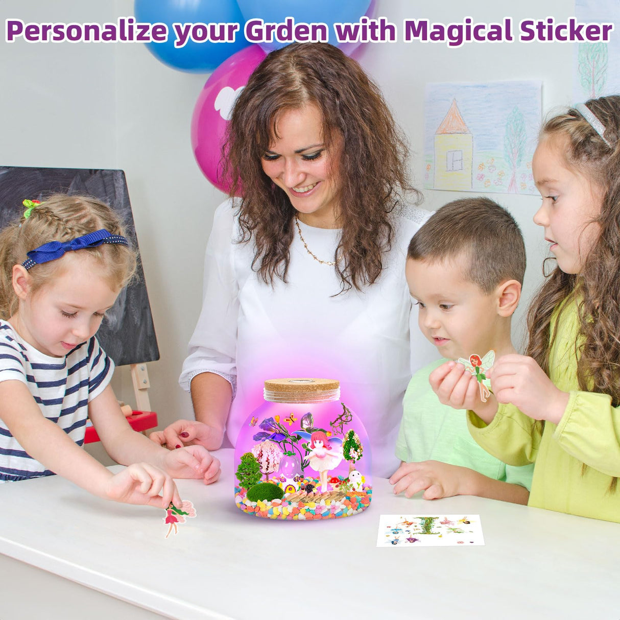 Fairy Garden Light Up Terrarium – DIY Craft Kit with LED for Girls Ages 4-8 | STEM & Art Gift for Kids, Ideal for Birthday or Holiday Ednzion