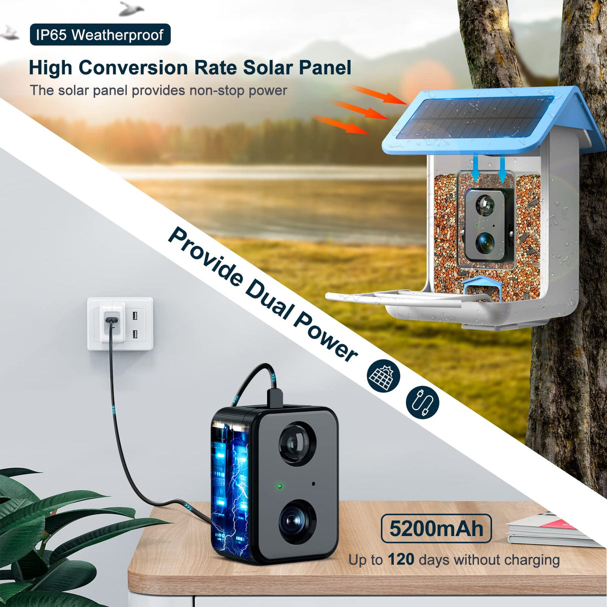 BROAIMX Smart Bird Feeder Camera, Free AI Forever, 1080P HD Camera Auto Capture Bird Videos & Solar Panel, App Notify When Birds Detected, Bird House BROAIMX