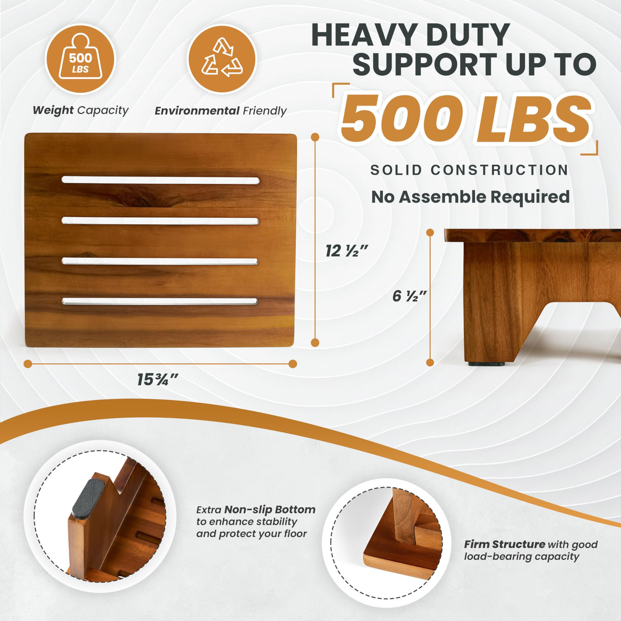 Holana 6.5" Wooden Step Stool for Adults (No Assemble Required)- 500 Lbs One Step Stools for High Bed Riser - Small Stepping Stool for Elderly, Seniors, Kid/Bathroom, Bed, Kitchen (Acacia Wood) HOLANA