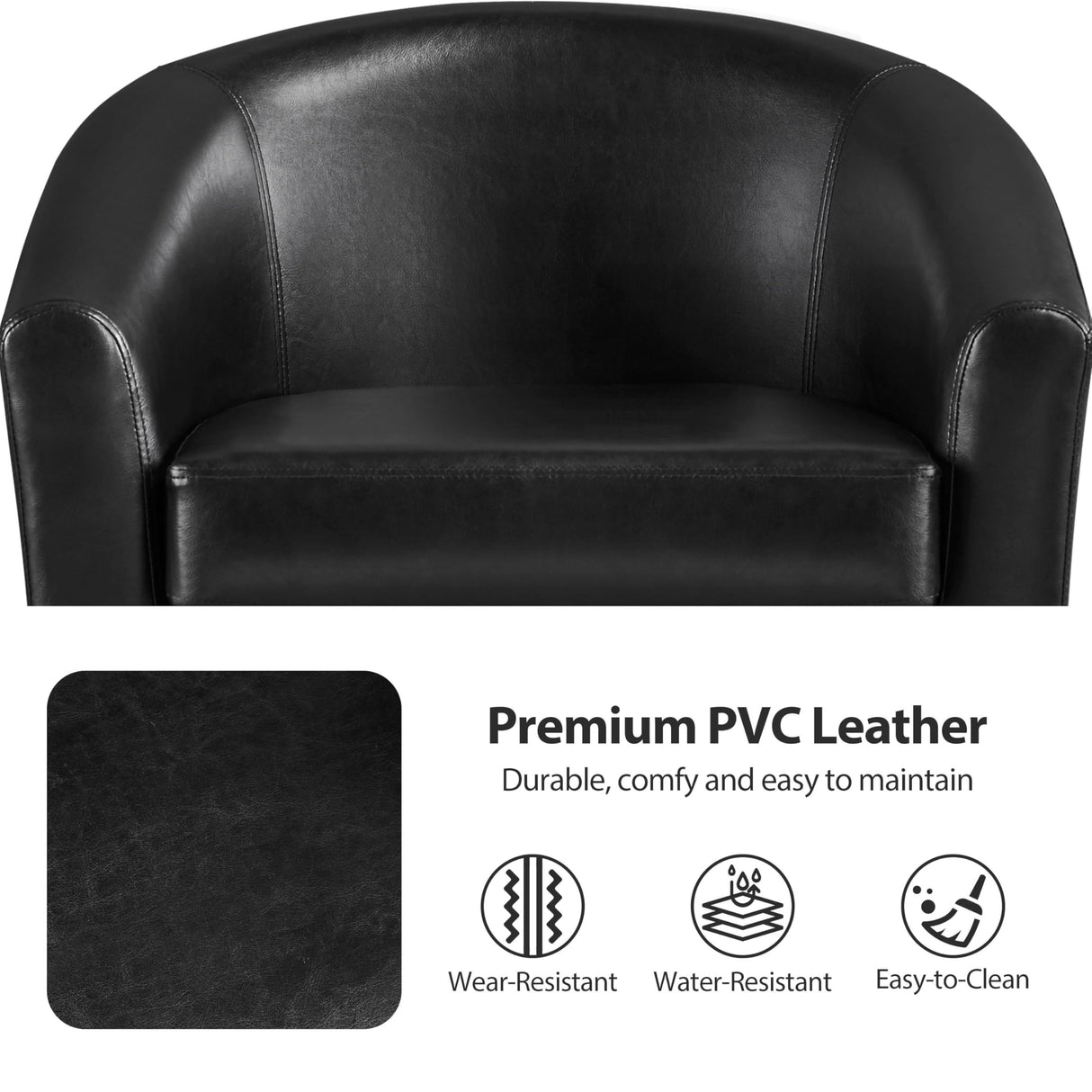 Yaheetech Barrel Chairs Set of 2, Faux Leather Club Chairs, PU Leather Accent Chairs, Waiting Room Chair with Soft Padded Seat for Living Room Bedroom Reading Room, Black Yaheetech