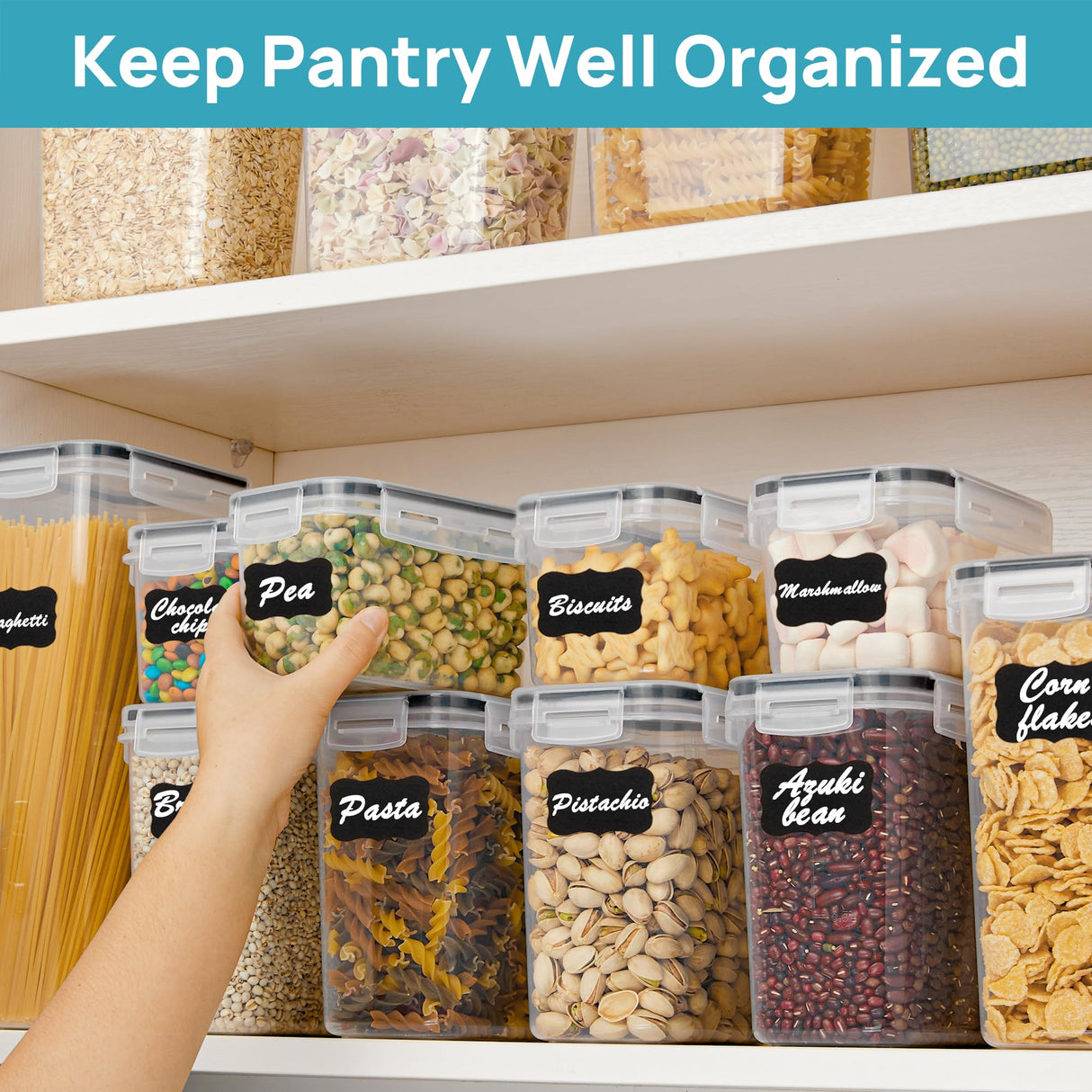 Vtopmart Airtight Food Storage Containers Set with Lids, 15pcs BPA Free Plastic Dry Food Canisters for Kitchen Pantry Organization and Storage, Dishwasher safe,Include 24 Labels, Black Vtopmart