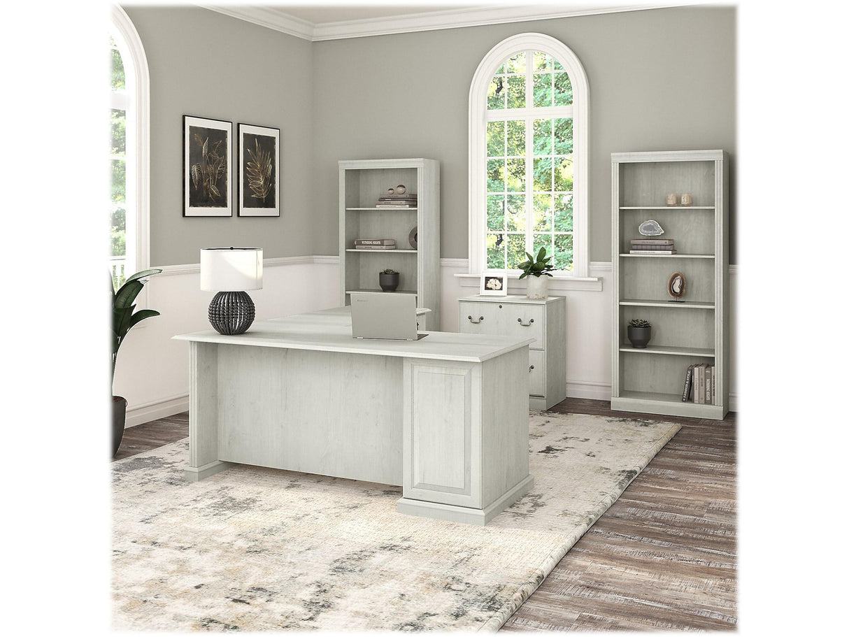 Saratoga Tall 5-Shelf Bookcase in Linen White Oak Finish Bush Business Furniture