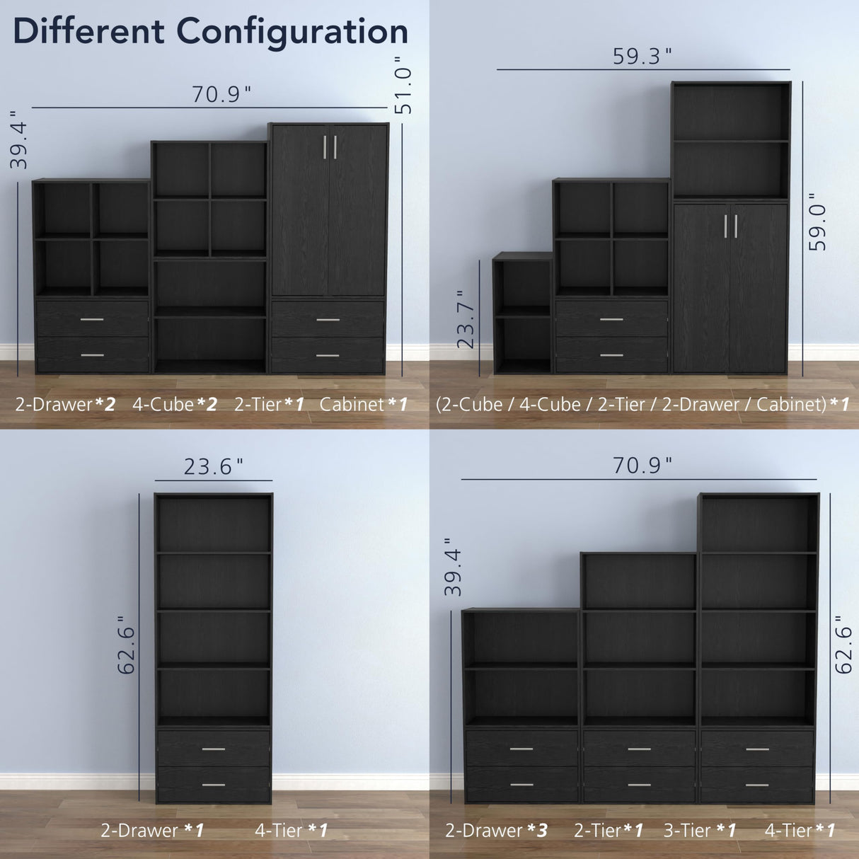 HOMES: INSIDE + OUT Apexa 3 Cube Storage Organizer Shelves, Stackable Wood Bookcase Fits Cubby Bins for Organization, Dorm Teen Room Decor & Home Office, Black HOMES: INSIDE + OUT