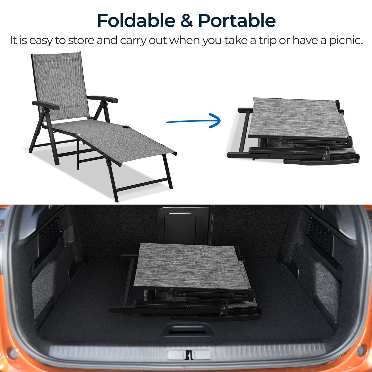 Yaheetech Outdoor Folding Chaise Lounge Set of 2 Patio Reclining Chairs w/Adjustable 7-Position Back for Beach Pool Garden Yard Deck Gray Yaheetech