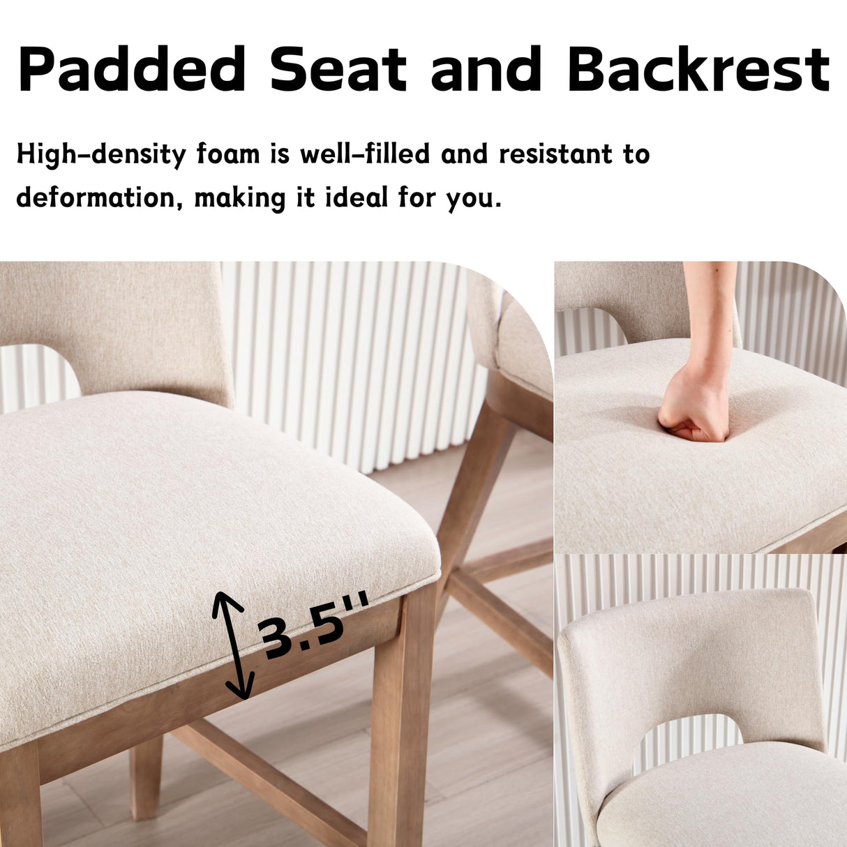 DM Furniture Farmhouse Bar Stools Set of 4, 26" Counter Height Barstools, Linen Upholstered Barstools with Open Back for Kitchen Island/Breakfast Bar/Home Pub, Beige DM Furniture