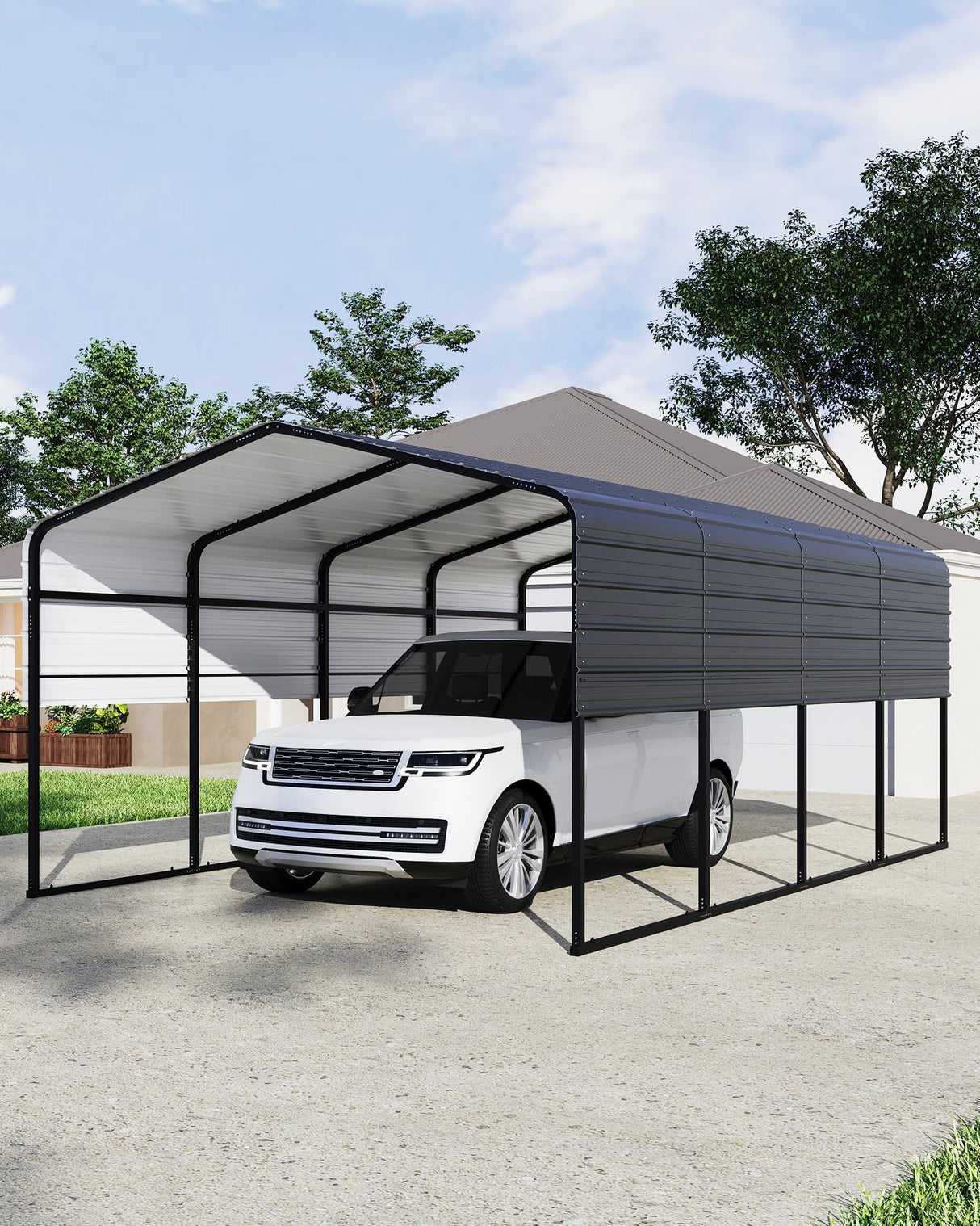 KOKEBREN Metal Carport, Outdoor Car Port Canopy with Reinforced Base and Galvanized Steel Roof, Heavy Duty Garage Car Shelter Shade for SUV, Truck, Boats, 13x20 FT KOKEBREN