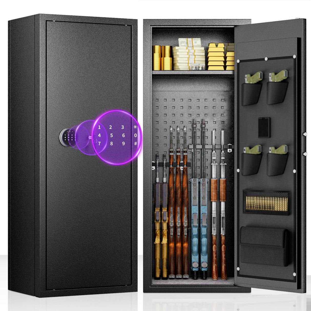 Bonusall 10-14 Rifle Gun Cabinet,Rifle Safe Cabinets for Home Storage,Home Gun Locker for Rifles and Shotguns with Firproof, Gun Safes & Cabinets with Adjustable Shelves & Handgun Pockets Bonusall