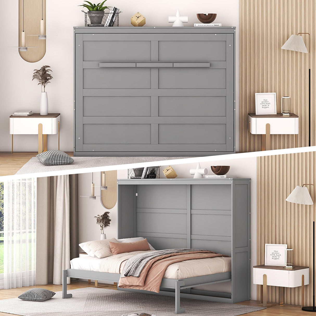 Harper & Bright Designs Full Size Murphy Bed Wall Bed Space-Saving for Multipurpose Guest Room Bedroom or Home Office, Gray Harper & Bright Designs