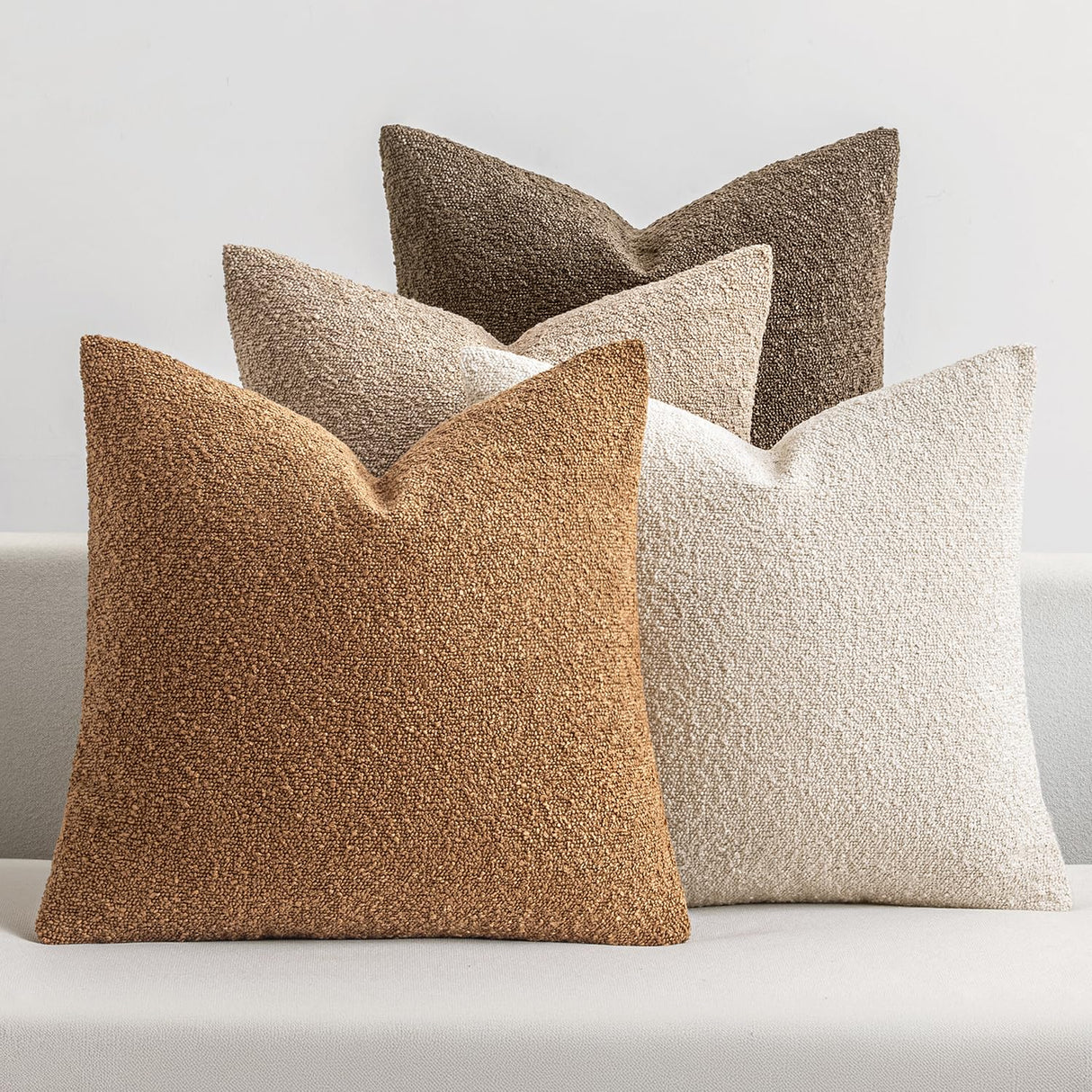 MIULEE Pack of 4 Decorative Textured Boucle Throw Pillow Covers 18x18 Inch Neutral Brown Accent Solid Pillow Cases Couch Cushion Covers for Modern Farmhouse Boho Chair Sofa Bed Room Home Decor MIULEE