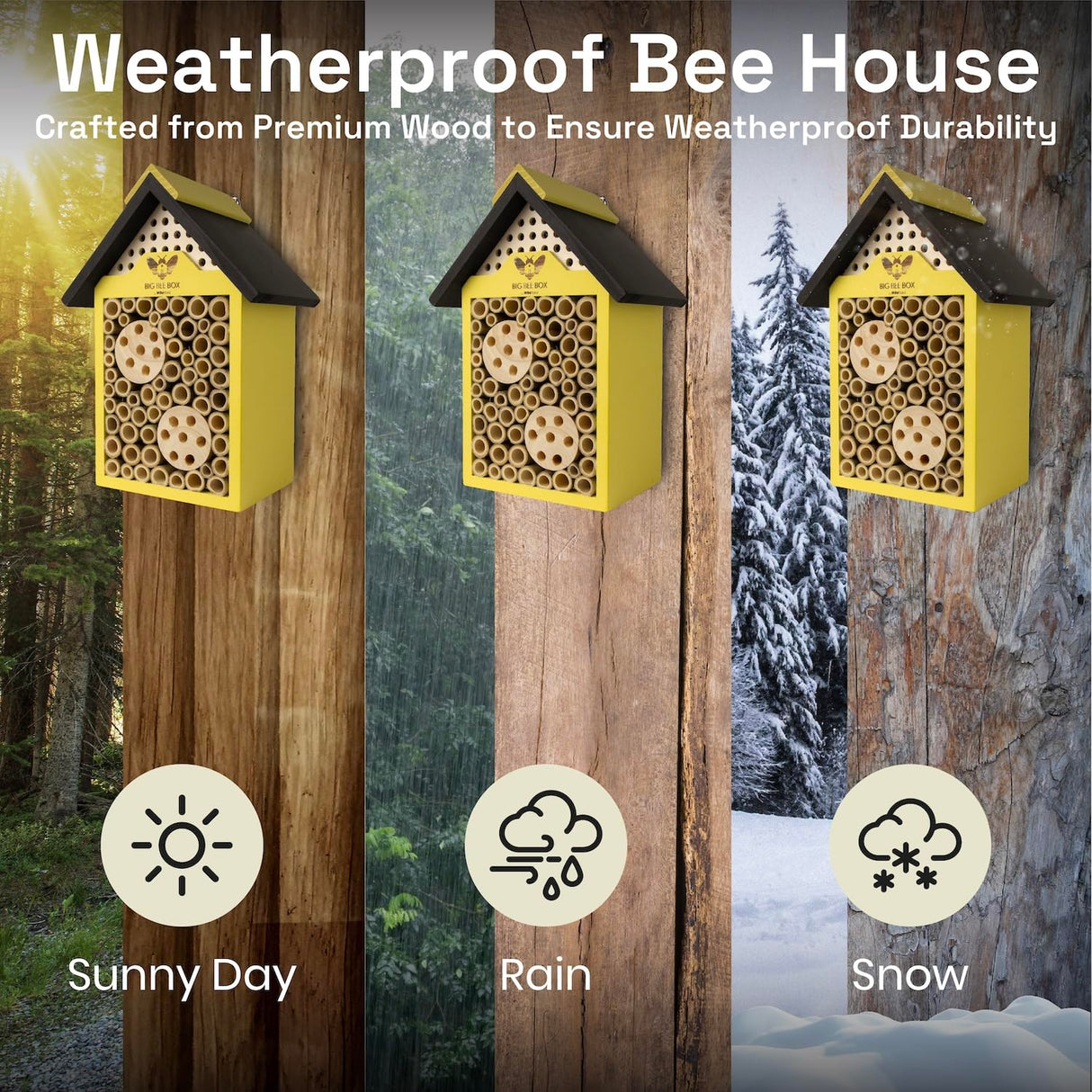 WildYard Bee House - Weather Resistant Natural Wood Construction Mason Bee House - Simple Installation, Bee Box for Power Pollinators, Ideal Bee Houses for The Garden WildYard