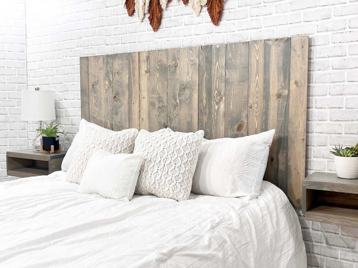 Barn Walls Gray Fog Headboard, Rustic Design, Solid Wood Headboard, Floating Panels, Wall Mount, Adjustable Height, Easy Assembly, King Size Barn Walls