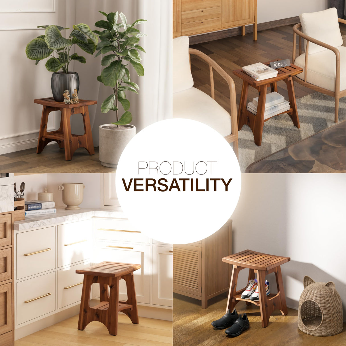 HOLANA 18" Acacia Wood Shower Benches for Inside Shower - Wooden Shower Stool Waterproof for Shaving Legs - Bench Seat with Storage Towel Shelf for Bathroom - Tub Bench Chair Spa Bath (Acacia) HOLANA