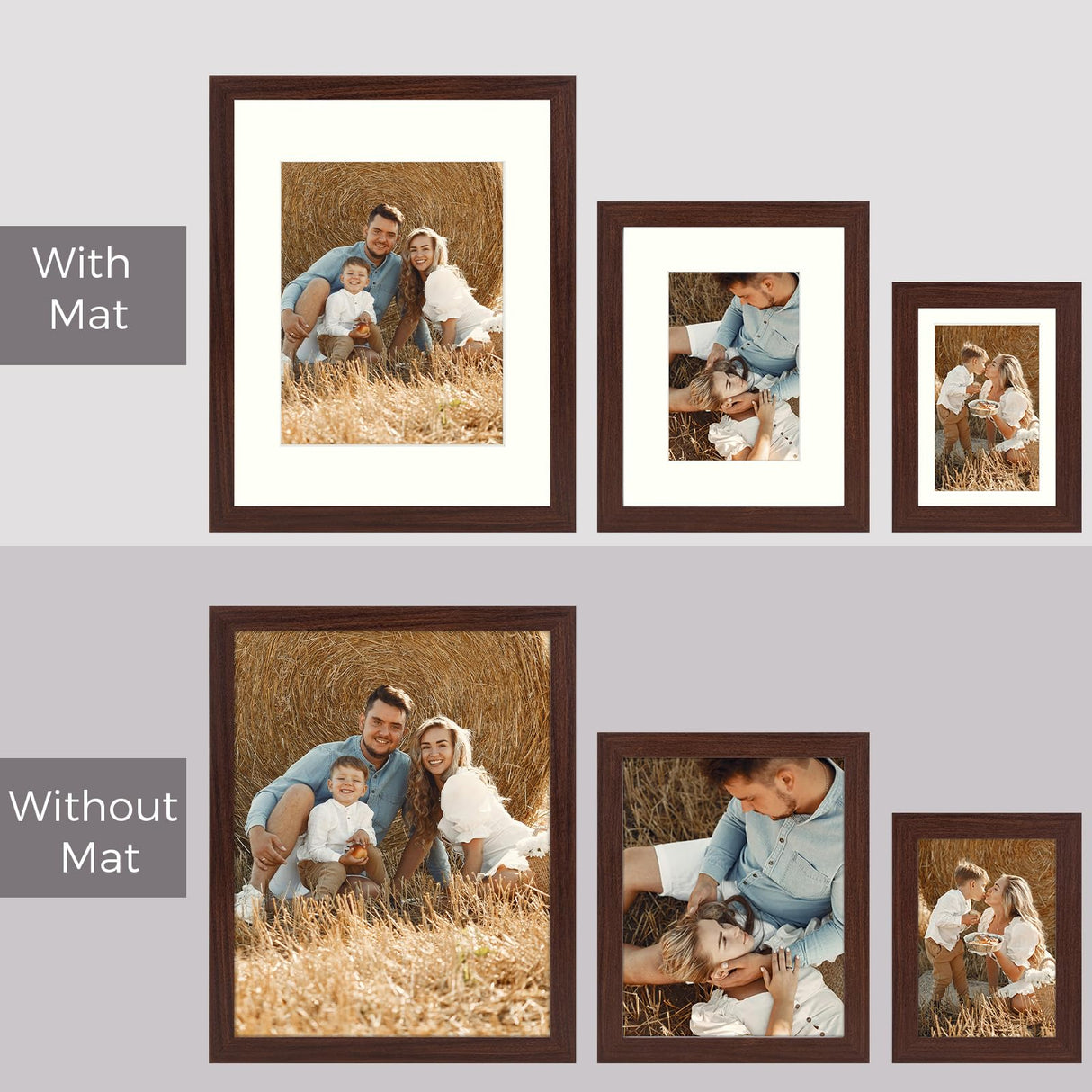 Golden State Art, Gallery Wall Frames, 11x14, 8x10, 5x7 Multiple Photo Frames Collage for Wall or Tabletop Displays with Mat or without Mat (Brown, 7 Pack) Golden State Art