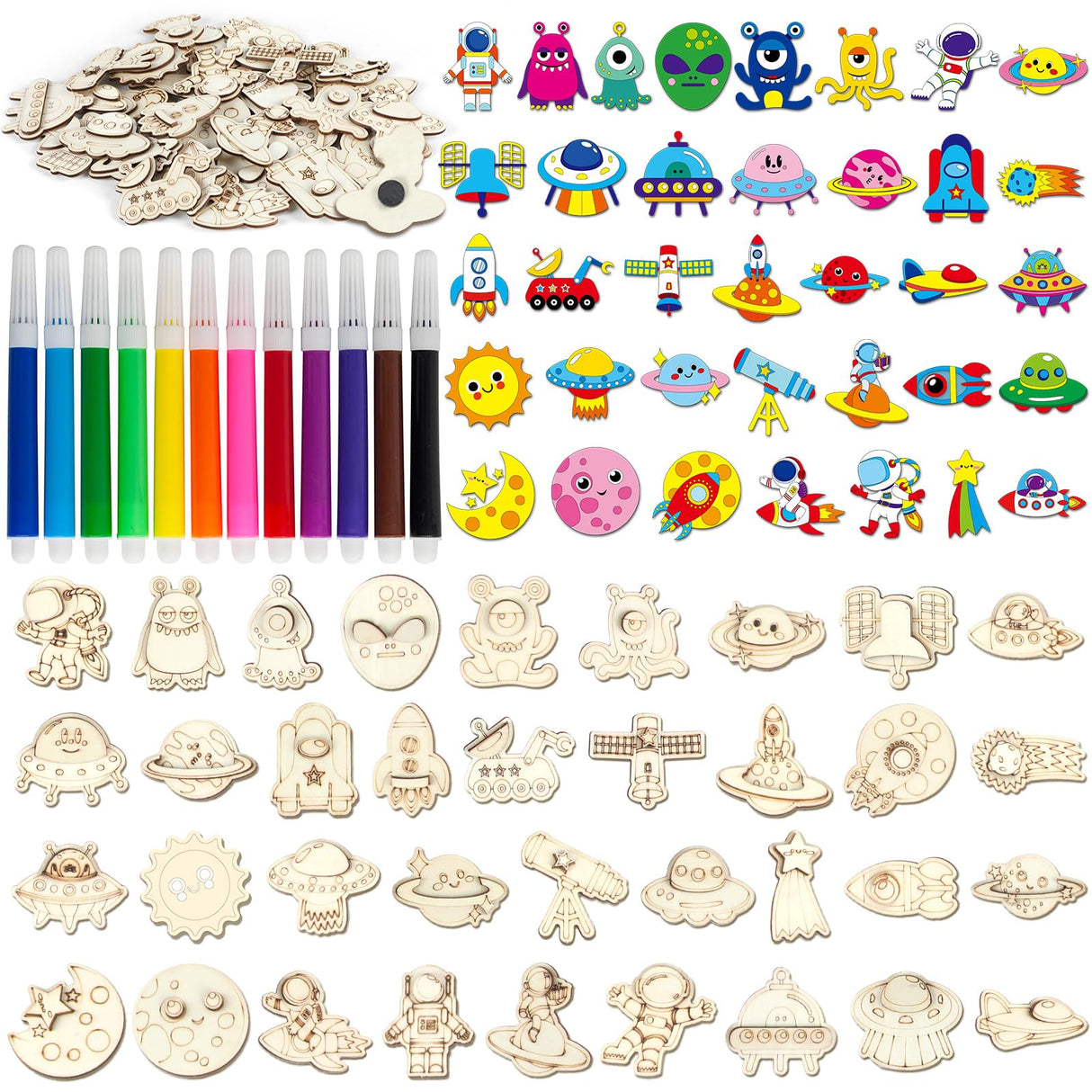 36 Outer Space Wooden Magnet Painting Craft Kit DIY Kids Astronaut Arts Crafts Painting Kit for Kids DIY Creativity Art Supplies for Boys Girls Party Favor Ages 4-8 8-12 Birthday Summer Crafts Gifts gisgfim