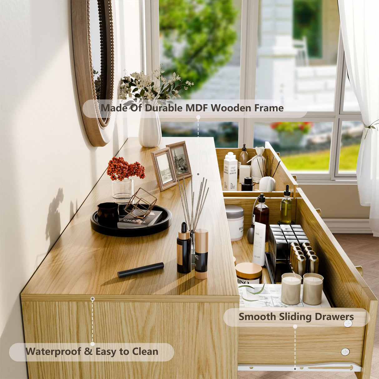 FURNIinspire 3 Drawer Dresser for Bedroom, Boho Dresser Chest with Handles for Bedroom Hallway Living Room FURNIinspire