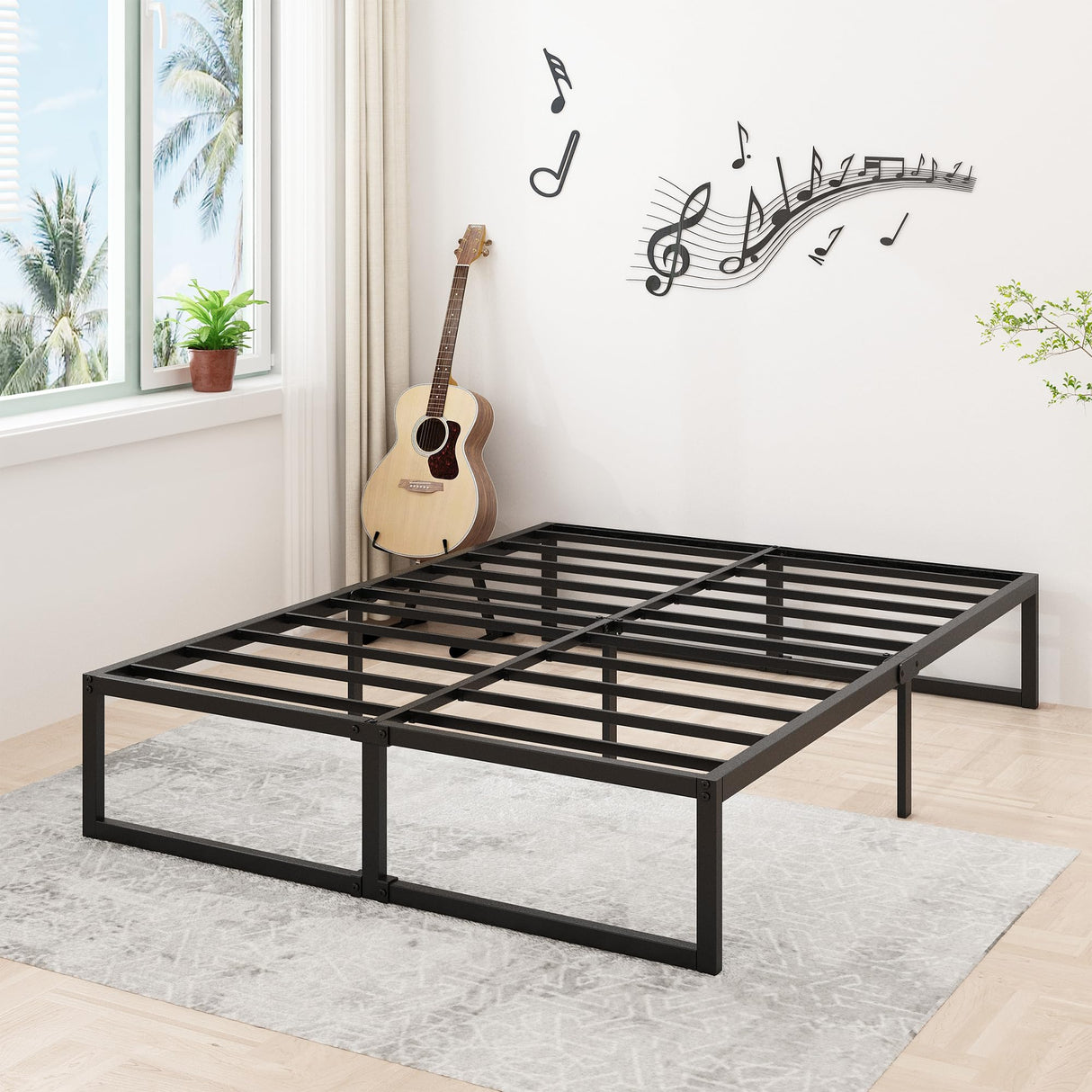 Lutown-Teen 14 Inch Queen Bed Frame Heavy Duty Steel Slat Support Metal Platform Bed Frame Queen Size No Box Spring Needed, Easy Assembly, Black Lutown-Teen