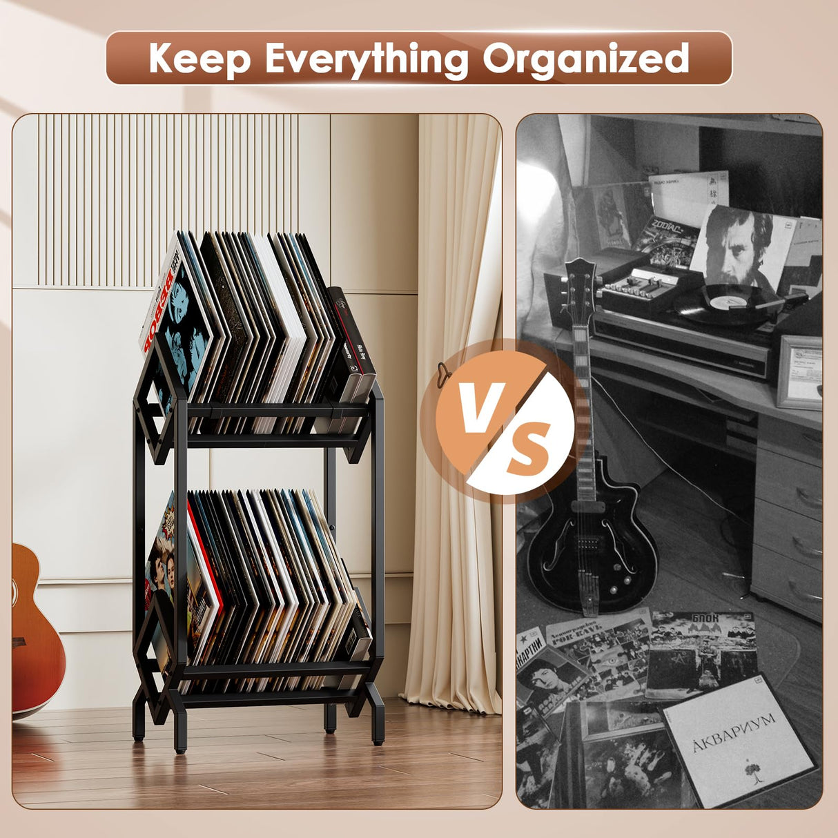 BOEASTER Vinyl Record Storage Rack, Record Holder 160-200 LP Storage Shelf Display Stand for Albums Books Magazines Files, Matte Black BOEASTER
