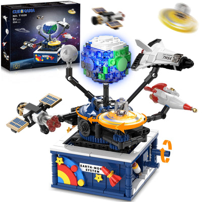 CUBIMANA Planet Rotatable Space Sets with Light - Earth & Moon Space Exploration Building Toys with Shuttle Spaceship Science Kits Building Blocks Gifts for Kids Age 8+ Years Old Boys Girls(554 PCS)