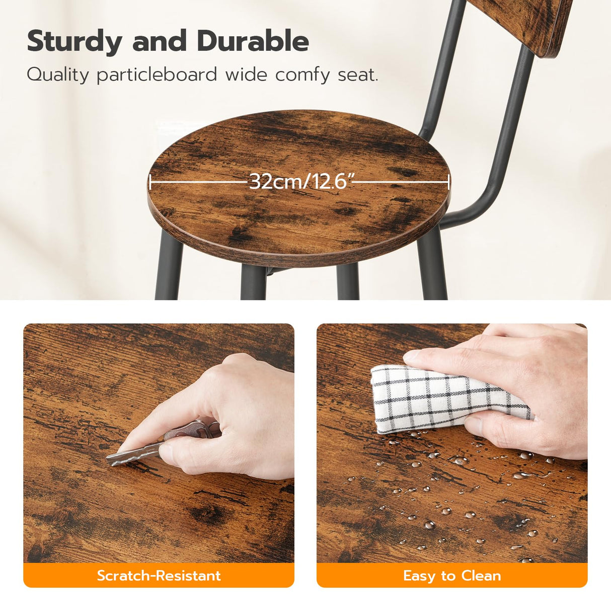 HOOBRO Bar Stools,Set of 2 Bar Stools with Footrest and Back,25.2" Bar Chairs for Kitchen Island, Dining Room,Counter Height Bar Stools, Easy to HOOBRO