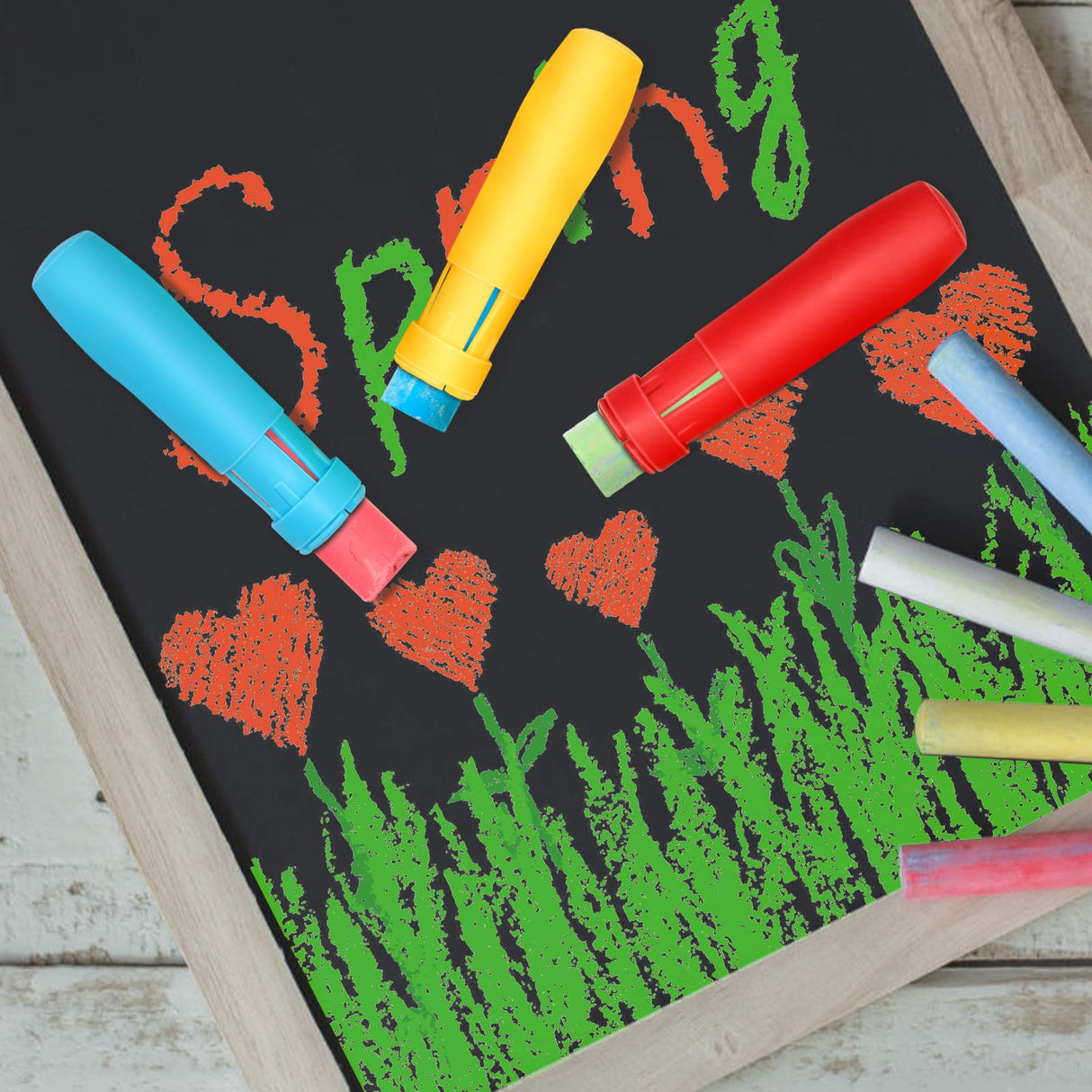 Windspeed Sidewalk Chalk Holder - 10 Pcs Railroad and Jumbo 1 Inch Plastic Holders for Kids, Teachers, Students, School, Office and Artists Windspeed