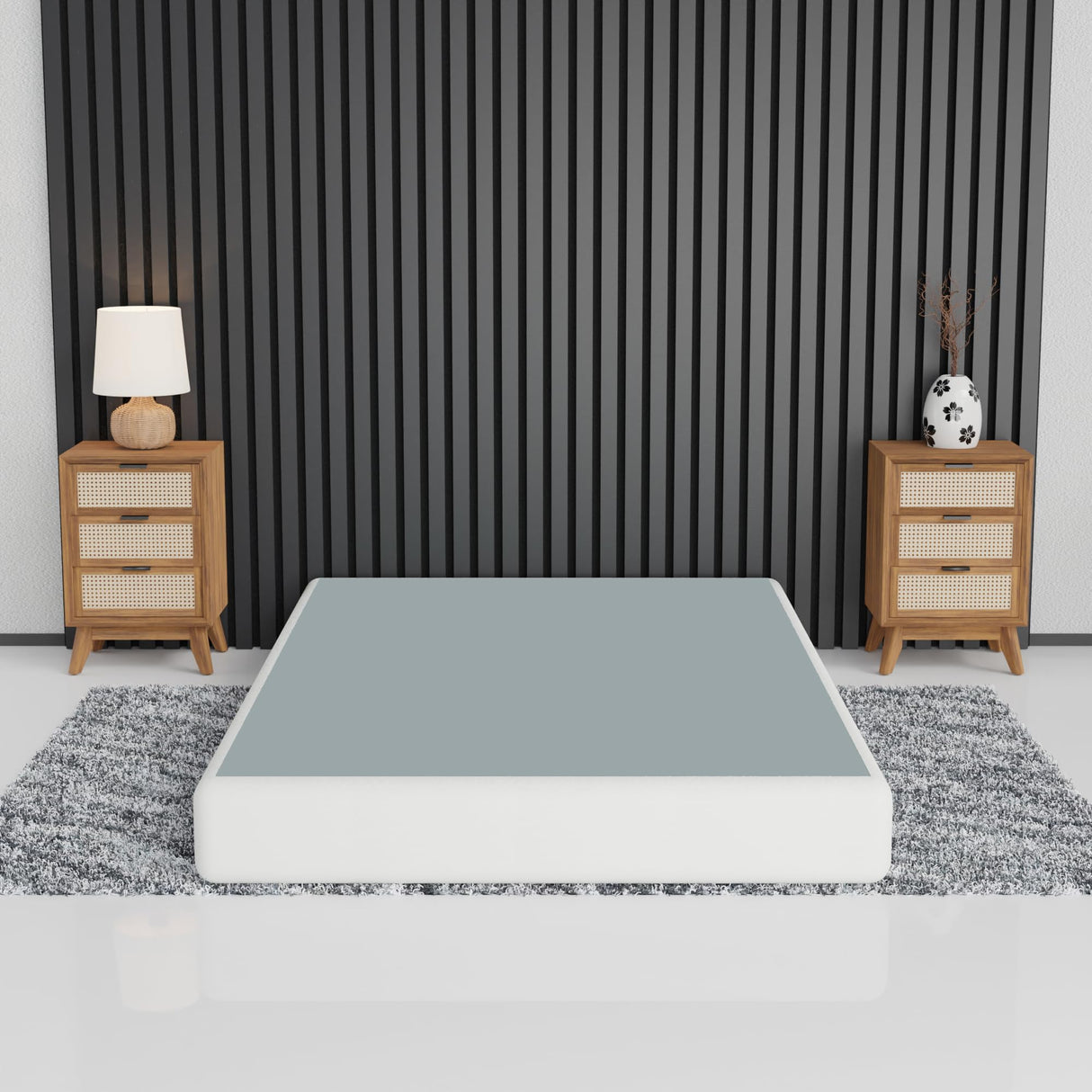 Greaton, 8-Inch Sturdy Box Spring for Mattress Support-Durable and Easy to Assemble Natural Wood Foundation for Full, White Greaton