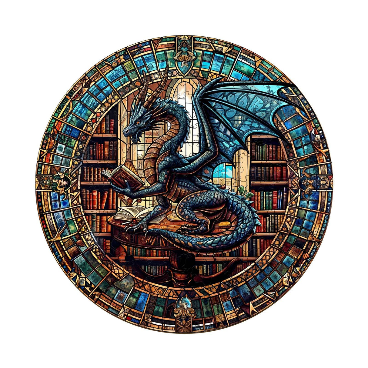 WOODBESTS Wooden Puzzles for Adults (300 Piece, L, 13.4"x13.4") Dragon's Library Wood Puzzles Adult, Wooden Jigsaw Puzzles Unique Shape, Birthday Gifts for Adults Family Game WOODBESTS