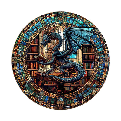 WOODBESTS Wooden Puzzles for Adults (300 Piece, L, 13.4"x13.4") Dragon's Library Wood Puzzles Adult, Wooden Jigsaw Puzzles Unique Shape, Birthday Gifts for Adults Family Game