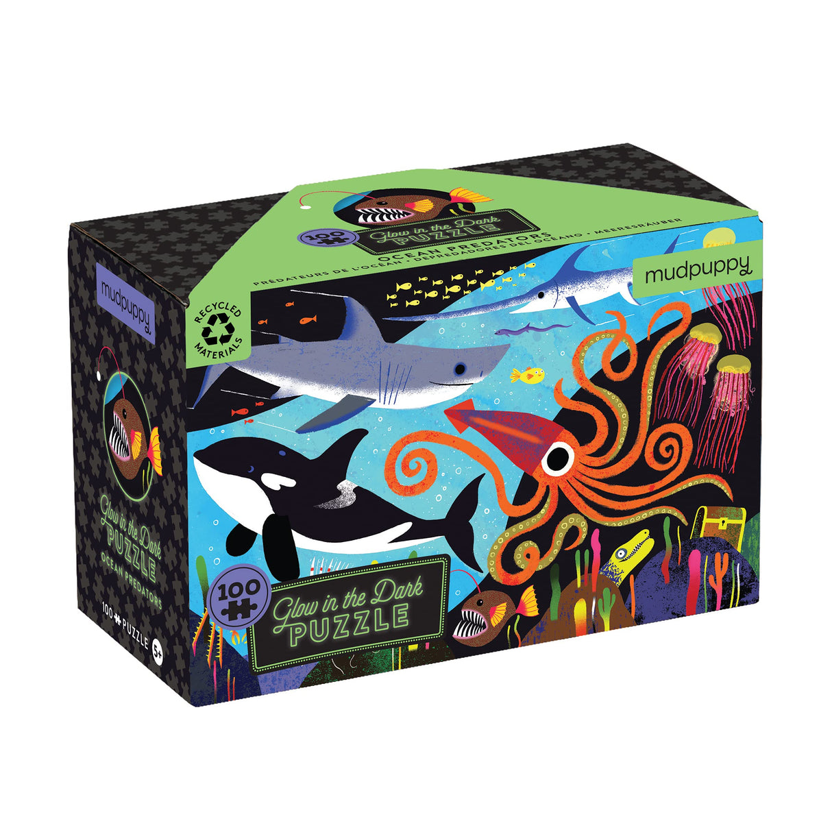 Mudpuppy’s Ocean Predators 100 Piece Glow in The Dark Puzzle, Includes 100 Glow in The Dark Pieces, Perfect for Ages 5+, Turn Out The Lights and Let The Completed Puzzle Glow! Mudpuppy