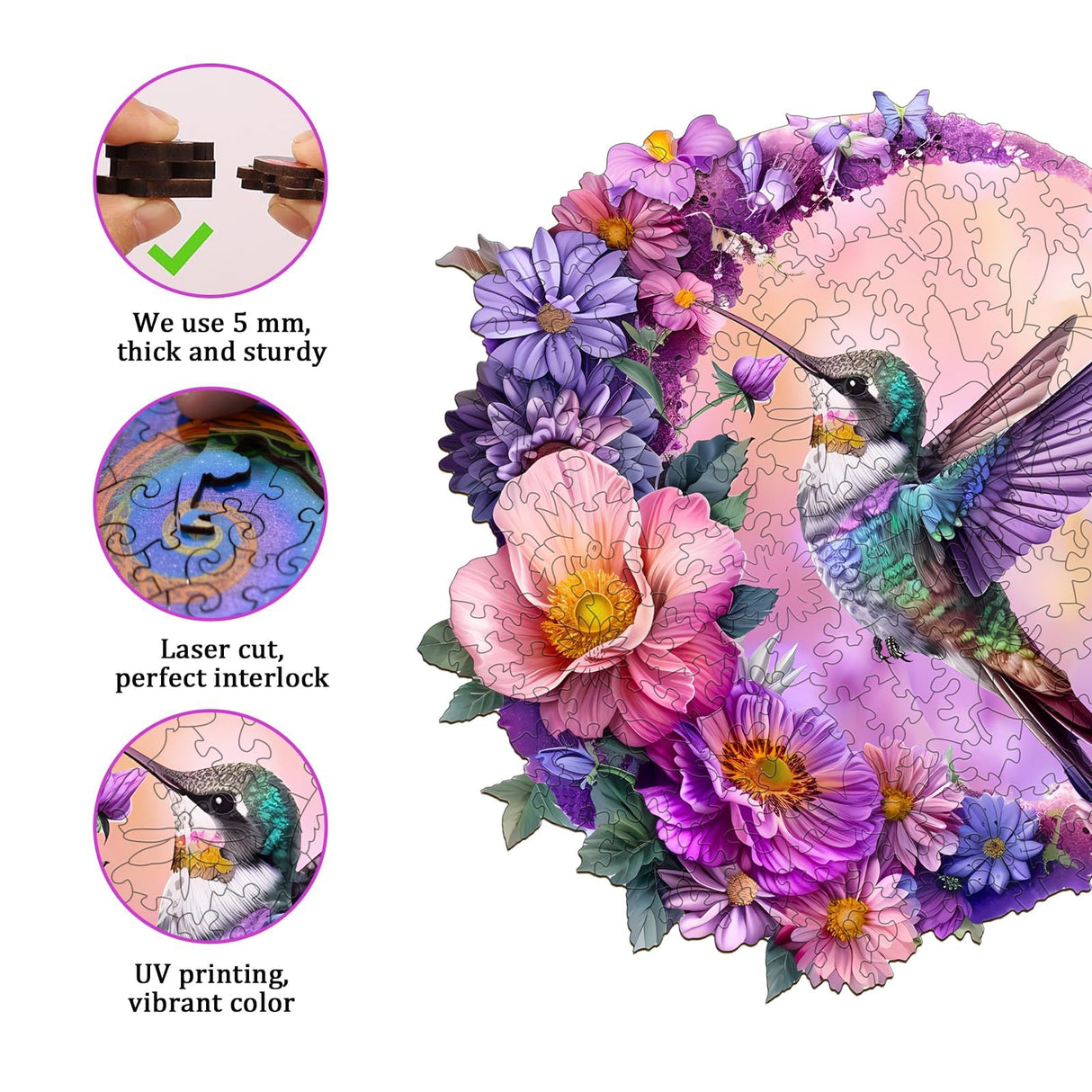 Jigfoxy Wooden Puzzles for Adults, Hummingbird Wood Puzzles Adult, Unique Animal Shape Wooden Jigsaw Puzzles for Adults, Birthday Gifts for Puzzle Lovers, Family, Friend (M-11.4 * 10.9in-200 pcs) Jigfoxy
