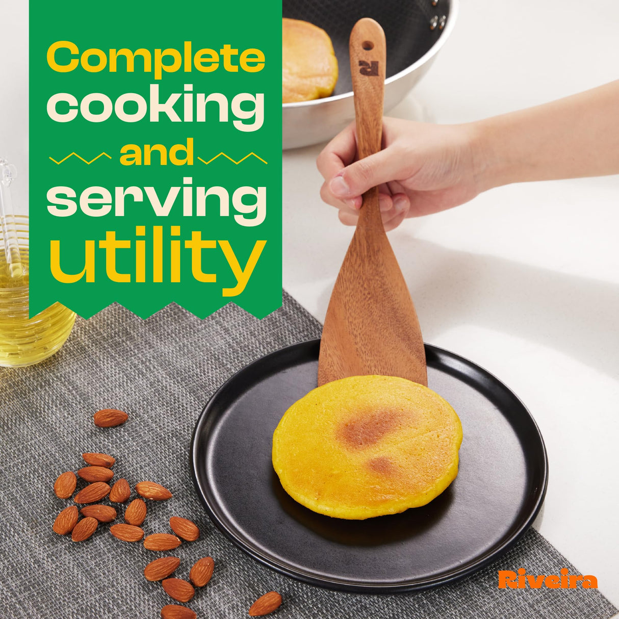 Riveira Walnut Wooden Spoons for Cooking Set of 6 – Natural Walnut Wooden Cooking Utensils, Wooden Spatula, Wooden Spoon - Premium Quality Wooden Utensil Set for Non-Toxic Cooking Riveira