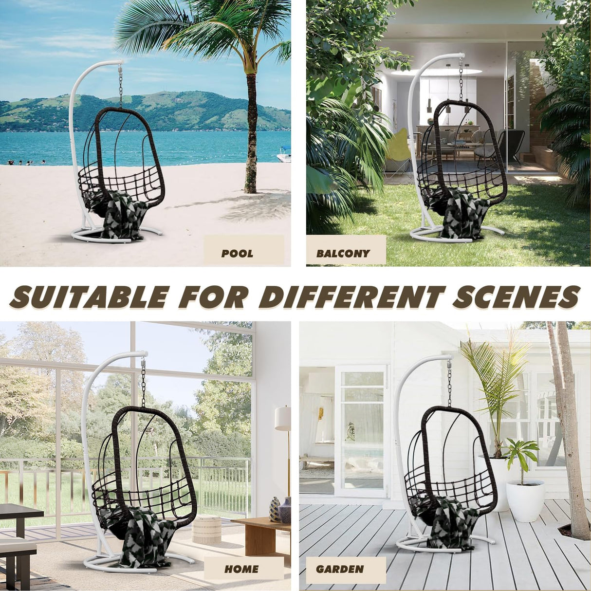 Hammock Stand Only Hammock Chair Stand Only Hanging Chair Stand Only Swing Stand Frame Outdoor Indoor Egg Chair Stand Only C Stand for Hanging Chair Swing Porch Heavy Duty (White) ARTBUSKE