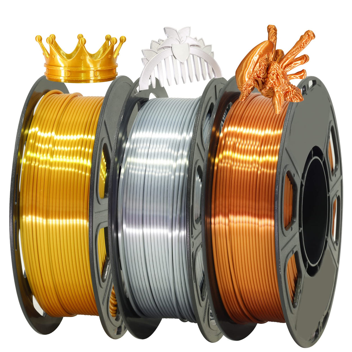 Shiny Silk Gold Silver Copper PLA Filament Bundle, 1.75mm 3D Printer Filament, Each Spool 0.5kg, 3 Spools Pack, with One 3D Printer Remove or Stick Tool MIKA3D MIKA3D