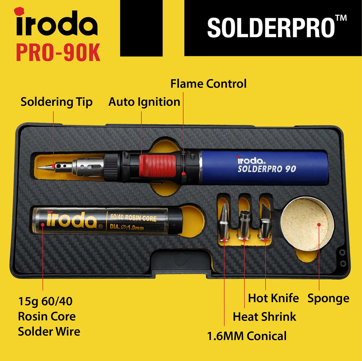 IRODA SOLDERPRO Butane Soldering Iron Kit Multi-Purpose 3-in-1 25-80W Pro Cordless Soldering Iron Box Set - Self-Igniting & Adjustable Flame, DIY Gift - Taiwan (90K) Iroda