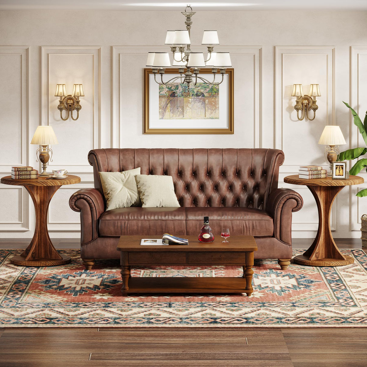 Tribesigns Round End Side Table: Wood Sofa Chair Side Table Set of 2, Mid-Century Bedside Nightstand for Bedroom, Accent Table, Easy Assembly, Vintage Brown Tribesigns