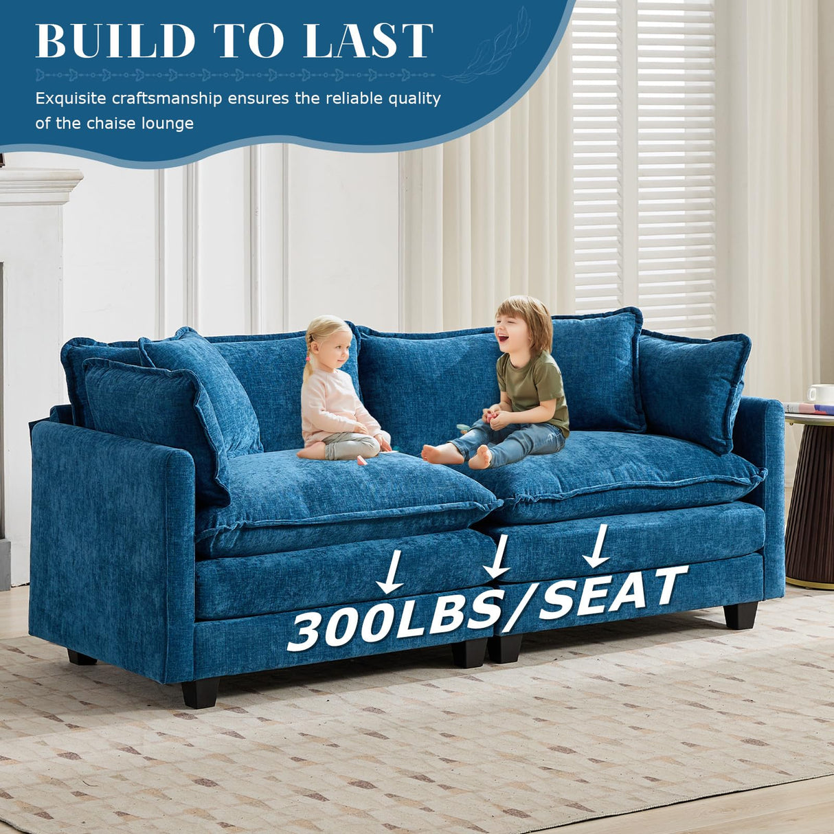 SoarFlash 71.6" Chenille Sectional Sofa, Comfy Modular Loveseat Sofa, Modern 2-Seat Couch Deep Seat Sofa Set for Living Room,Blue SoarFlash
