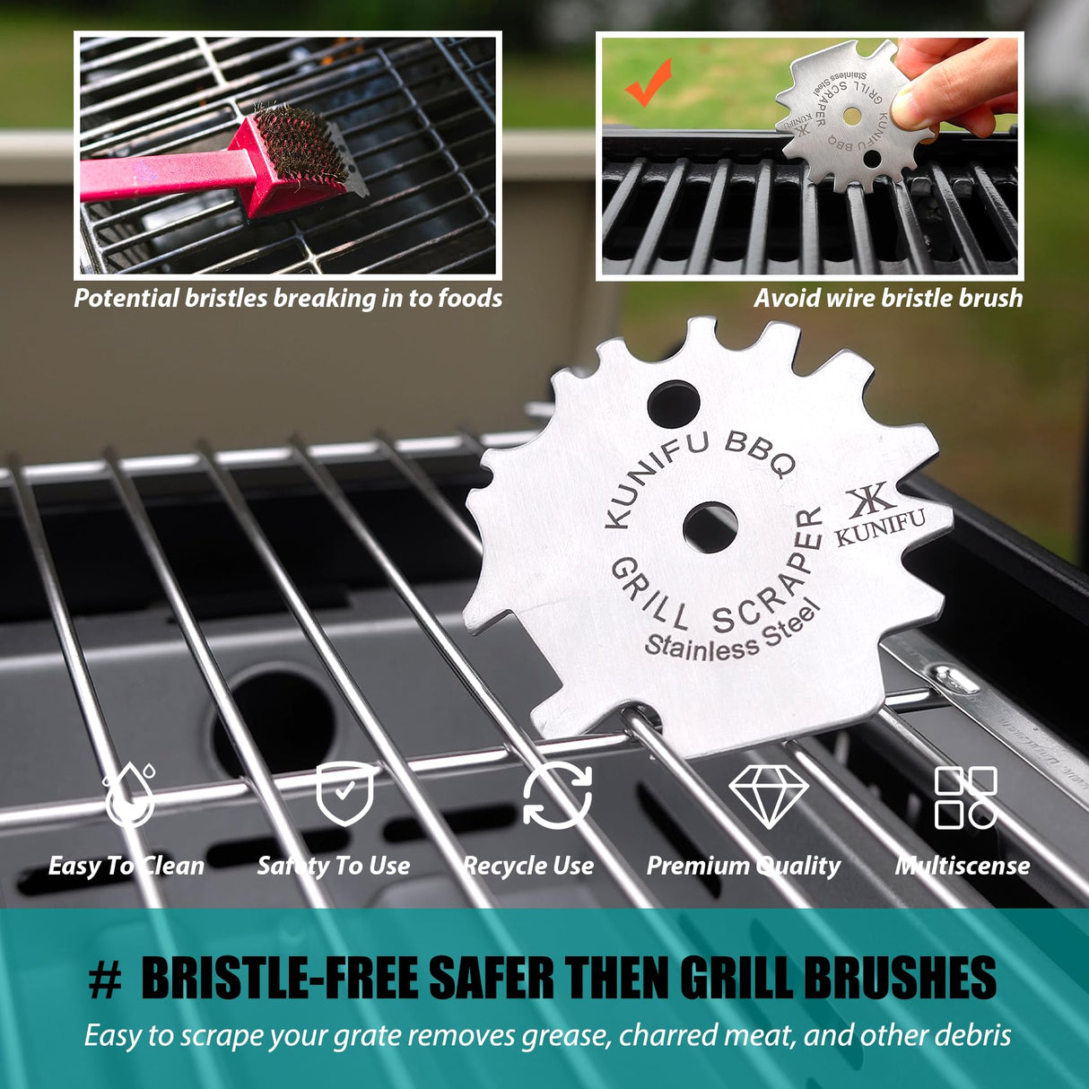 KUNIFU BBQ Grill Scraper, Stocking Stuffers, Bristle-Free for Griddle, Kitchen Gadgets Cleaner, Camping Accessories, Ideal Gifts for Christmas, for Men, Dad, Husband, Boyfriend, Fathers Day KUNIFU