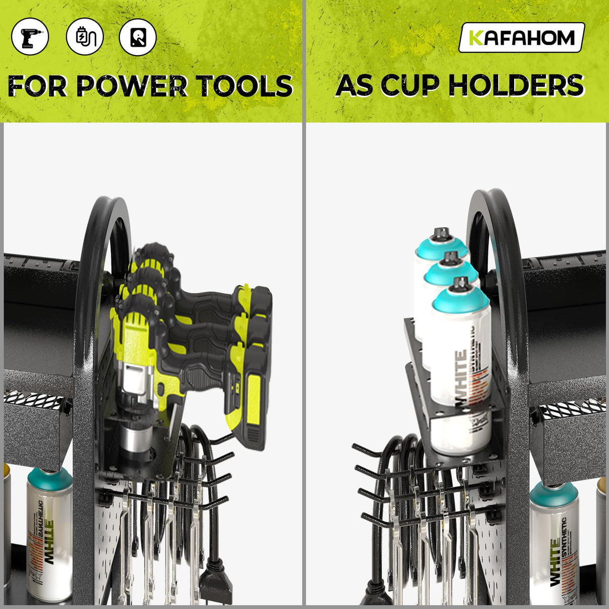 KAFAHOM Power Tool Cart with Charging Station, Rolling Cart with Drawer, Heavy Duty Power Tool Organizer with 360 Silent Wheels, Storage for Garage, Warehouse & Repair Shop KAFAHOM