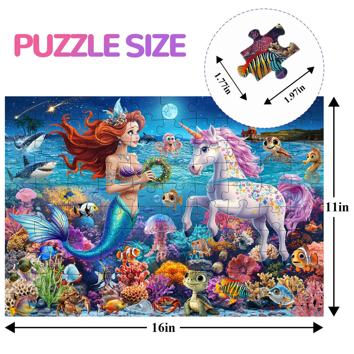 JOYZEXY 100 Piece Puzzles for Kids Ages 4-6-8, Mermaid and Unicorn Puzzles 100 Pieces for Kids, Underwater Scene Jigsaw Puzzle for Children Learning Educational Toys Gifts for Girls Boys JOYZEXY